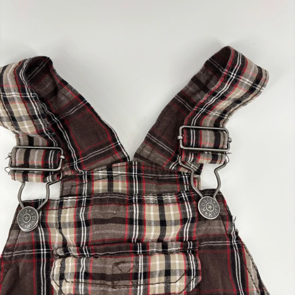 Koala Kids Plaid Shortalls Kids 24M Brown Good Cargo Pockets Cotton Snap‎ Inseam